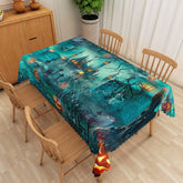 Aperturee - Aperturee Green Halloween Rectangle Tablecloth with Spooky Jack O’ Lanterns for Zombie and Haunted Party Decor